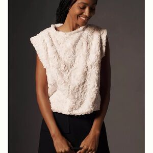 Maeve Faux Fur Cream Sleeveless Top